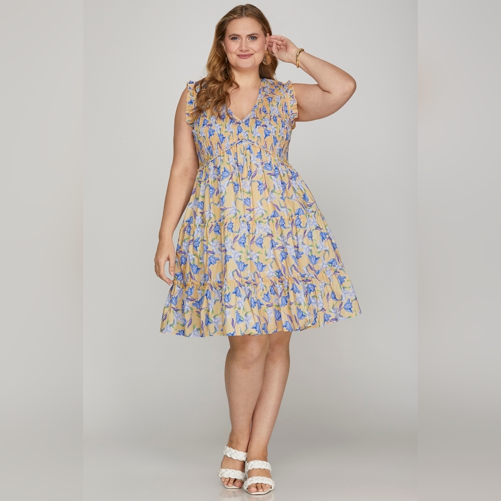 Floral V-Neck Ruffle Dress